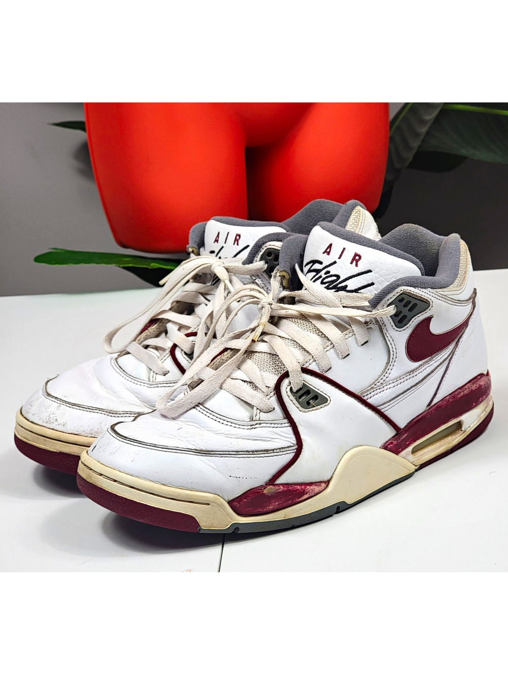 Nike Air Flight '89 Vintage White Burgundy Basketball Shoes